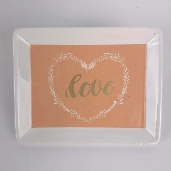Graphic pink ceramic love square ring holder jewelry  trinket plate dresser - Picture 1 of 13